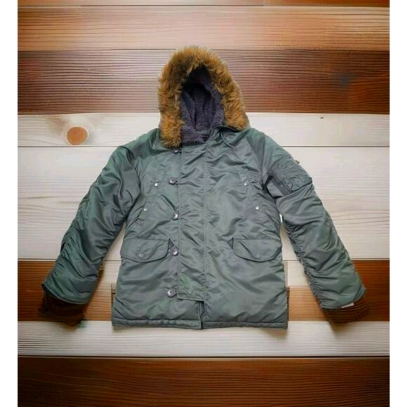 Alpha Industries Extreme Weather Hooded Jacket N-3B Men’s Size Small Green Coat